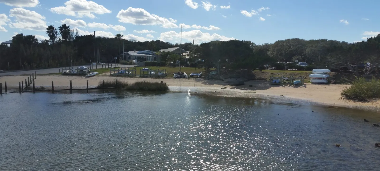 A calm lagoon edged with trees