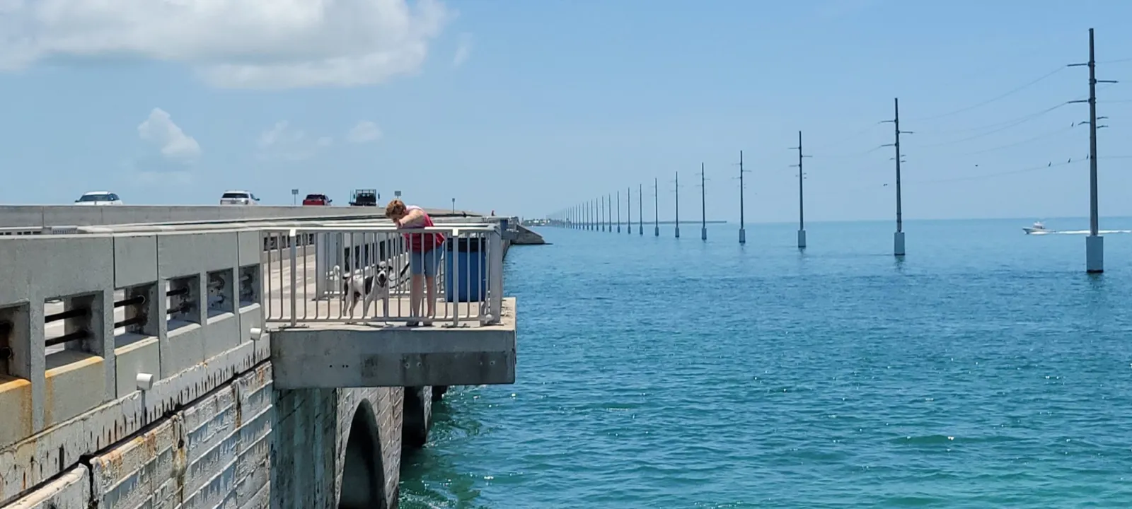 An old bridge running out over turquoise water in the Florida Keys