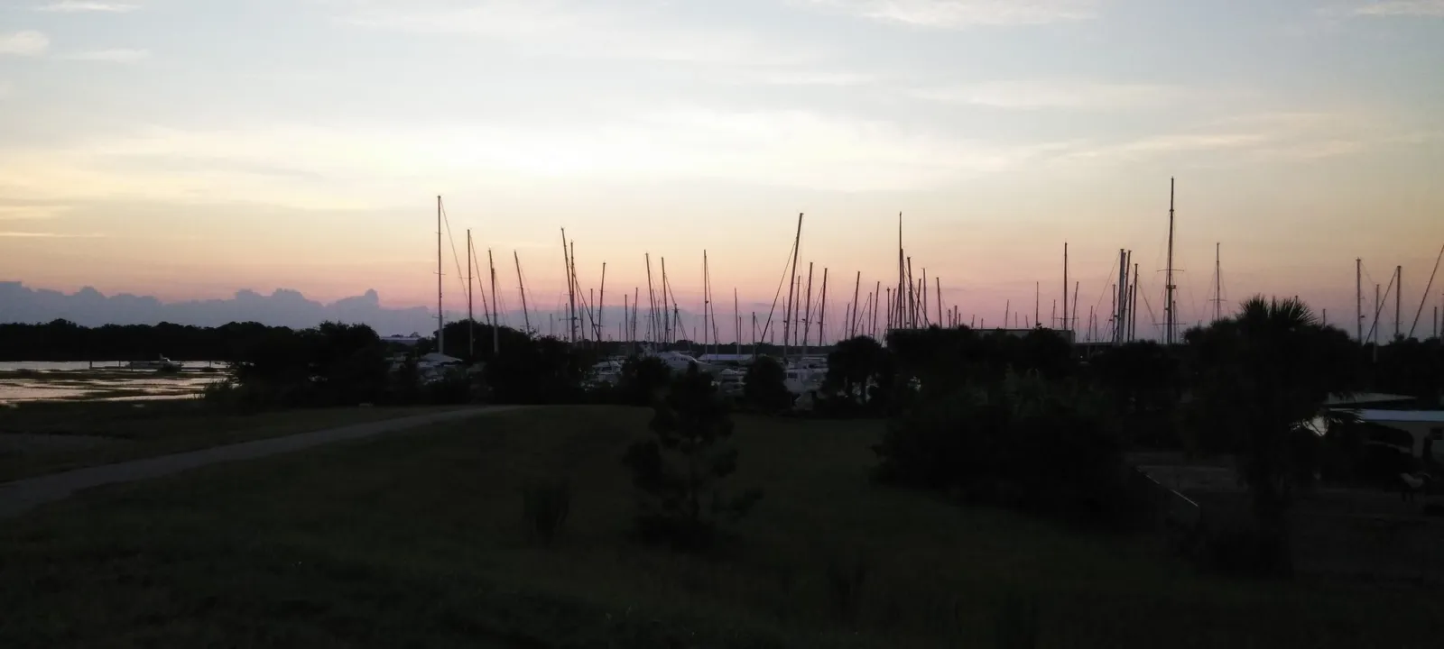 A coastal marsh at dusk.